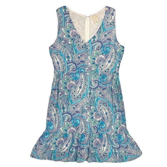 Cynthia Rowley Dresses & Skirts - Cynthia Rowley Paisley Ruffle Hem Dress Womens Size 12 Blue Pockets Festive Boho